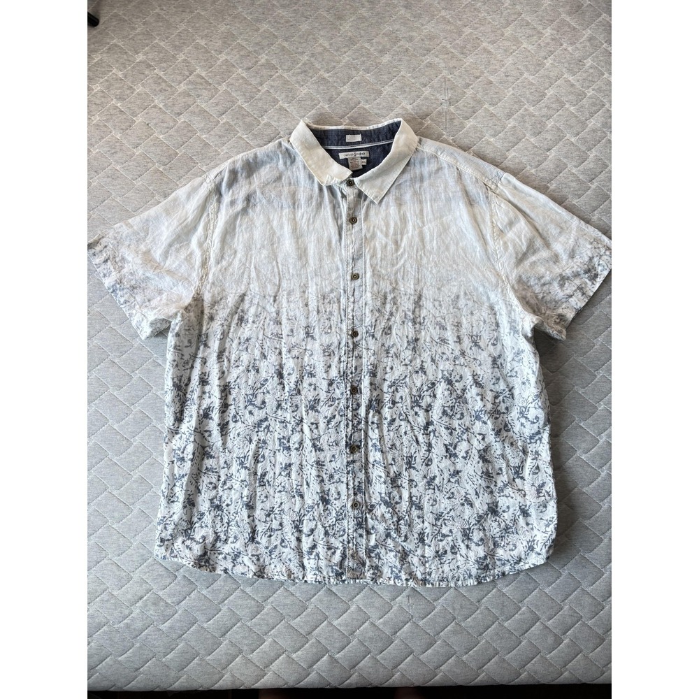 Carbon 2 Cobalt Shirt Mens 2XL White‎ Blue Floral Linen Short Sleeve Button Up